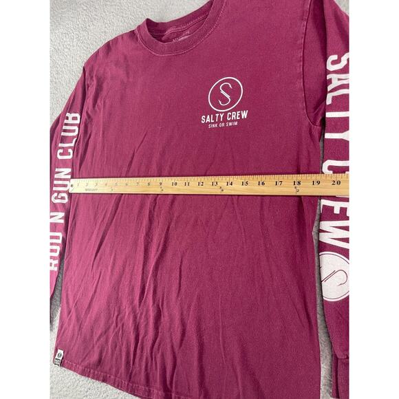 Salty Crew Shirt Mens Medium Maroon Rod N Gun Club Fishing Long Sleeve Swim - Picture 6 of 10